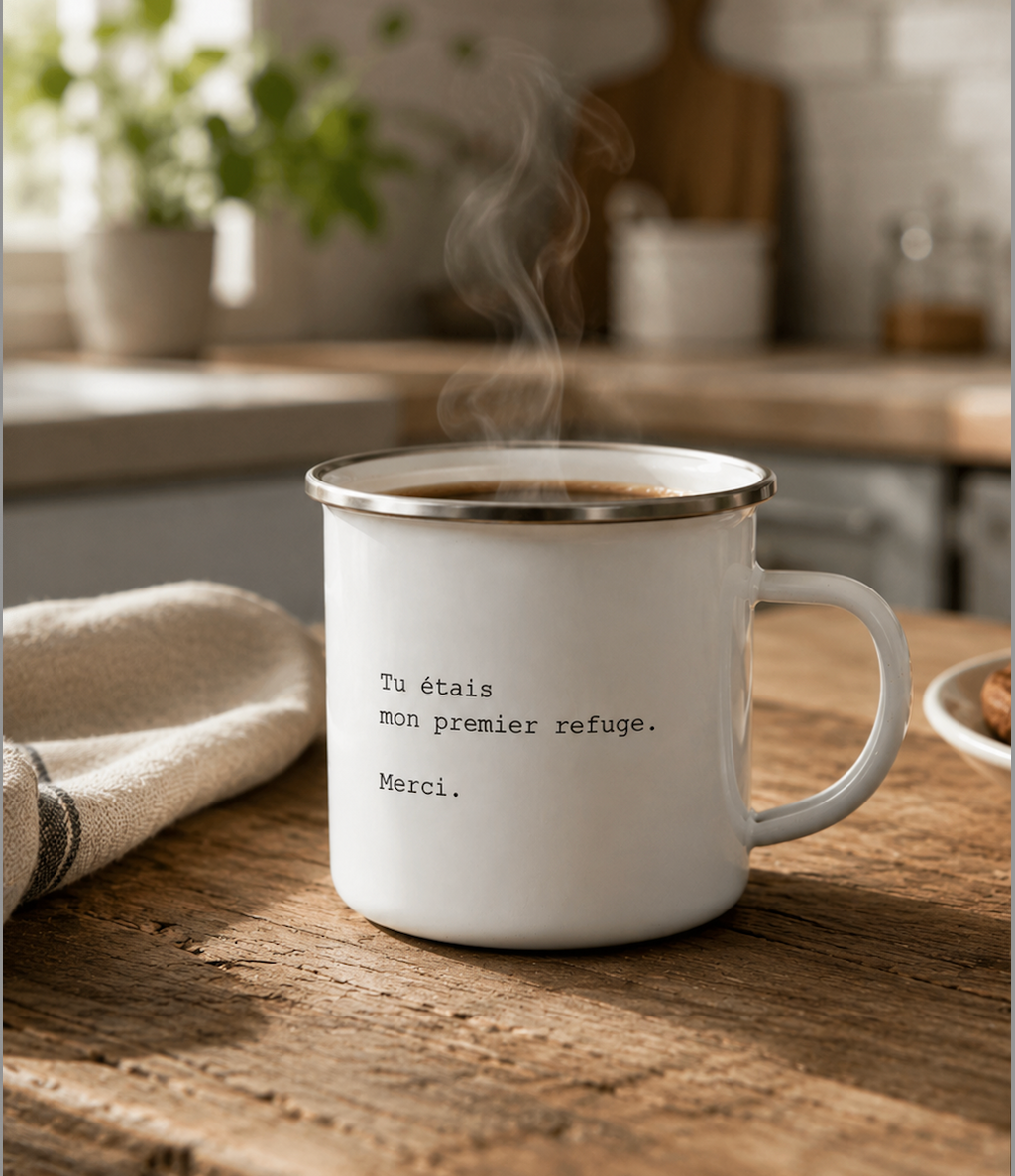 Mug émaillé "Tu étais mon refuge."