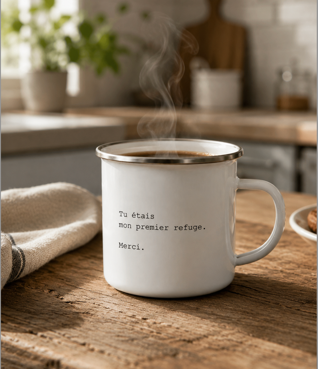 Mug émaillé "Tu étais mon refuge."